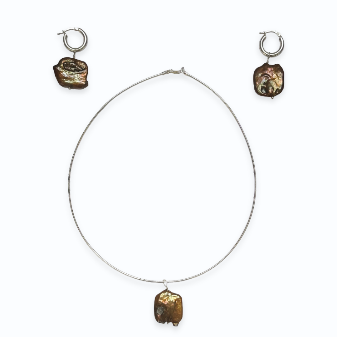 Brown Pearl Hoops