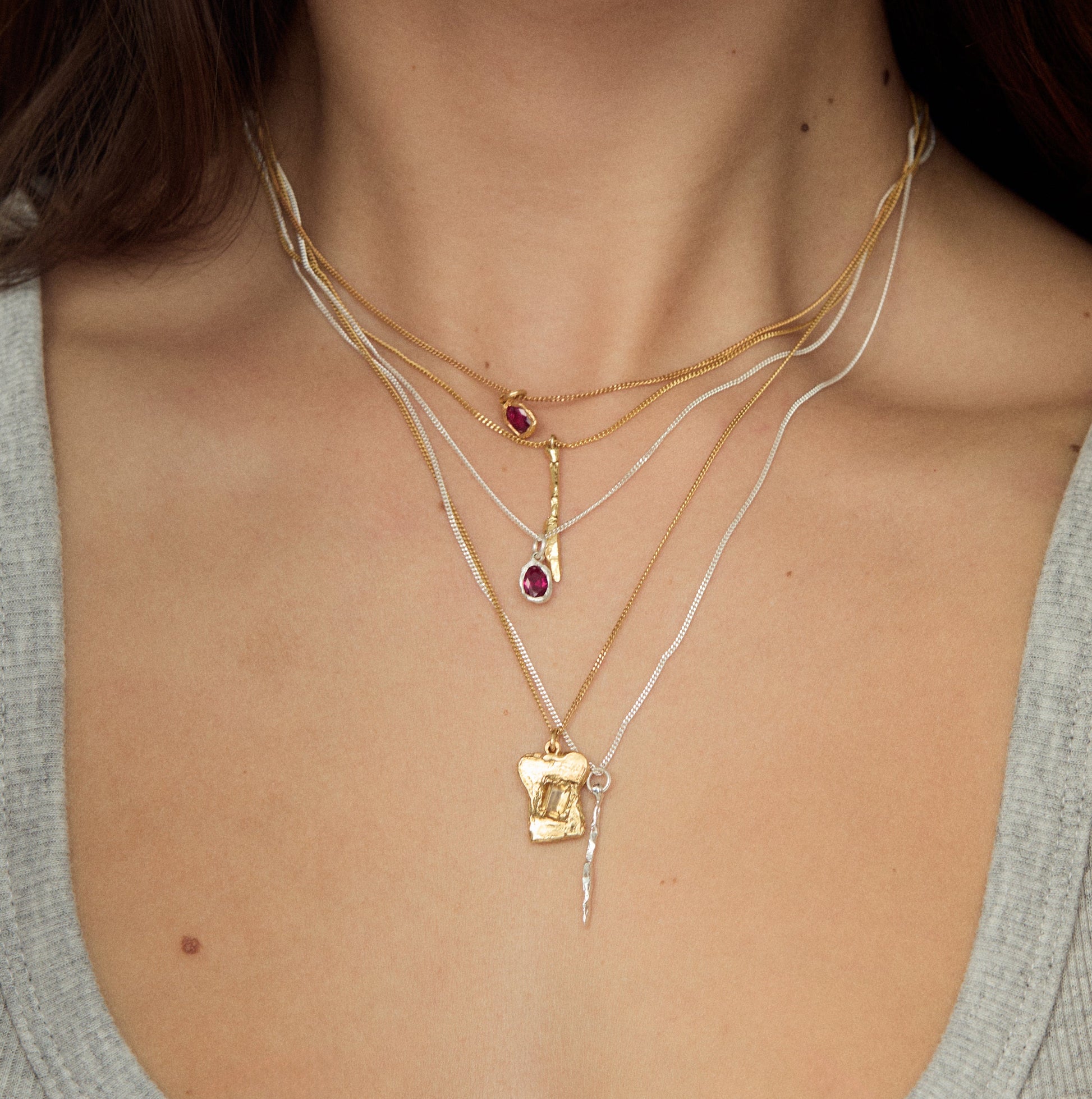 close up on bread and butter necklaces