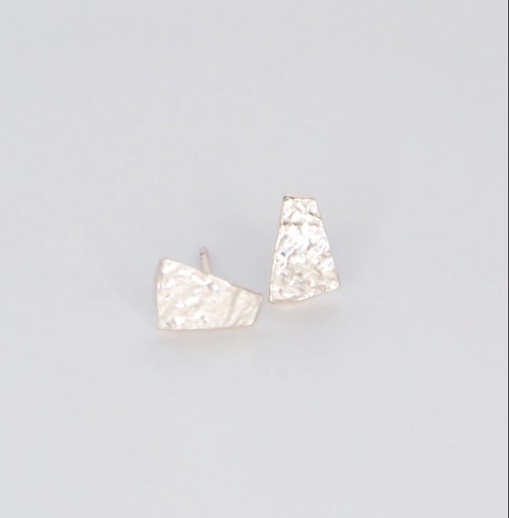 Pair of silver earrings on a light gray background